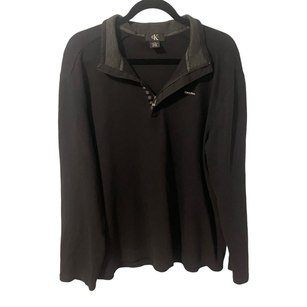 Calvin Klein 1/4 Zip Pullover Mens Black Quarter Zipper Sweater Large Sweater
